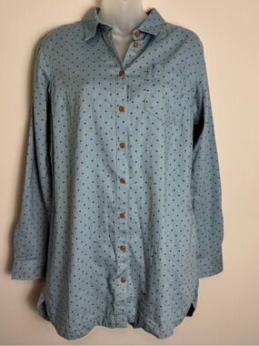 Duluth Trading Co Wrinklefighter Light Blue Chambray Button Up Tunic Size M